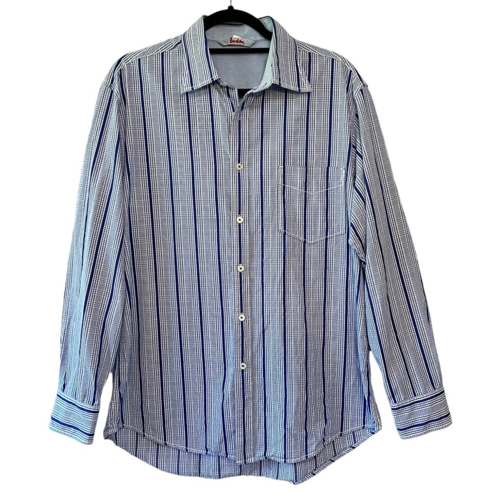 Men’s Boden Blue Plaid Striped Cotton Button Down Shirt Size Large
